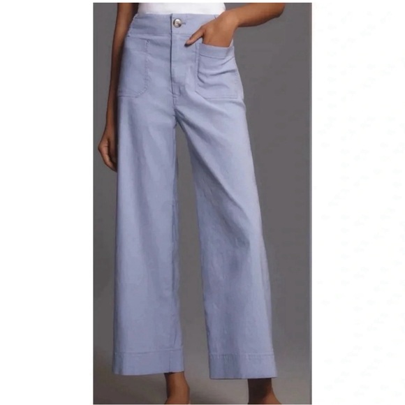 Anthropologie The Colette Cropped Wide Leg Pants Maeve Linen Edition Lavender